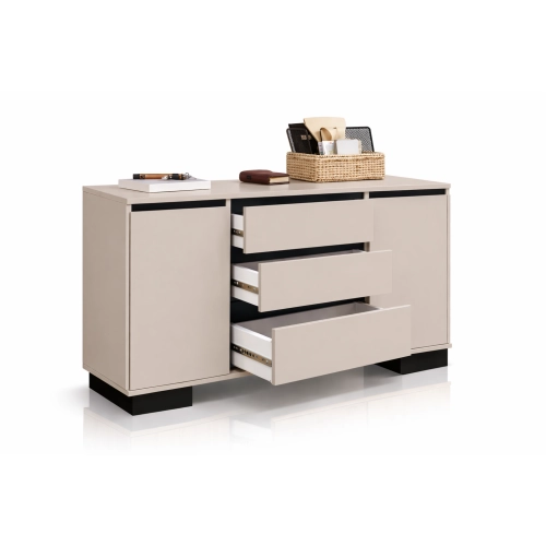 Komoda 2D3S KAS ALFA Komoda Kaszmirowa z Szufladami do Salonu, Sypialni 145 cm Kaszmir + Czarny